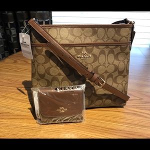 NWT Coach Sig Zip File Crossbody and wallet SET